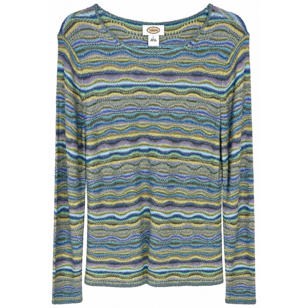 Talbots Women’s Large Y2K Multicolor Wavy Stripe Textured Knit Sweater Top